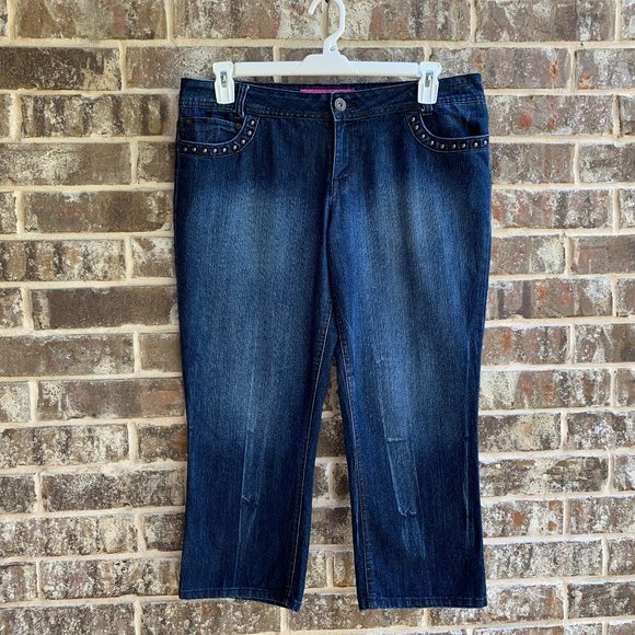 GLO jeans Denim - GLO Women's Mid Rise Cropped Beaded Jeans Blue Size 13